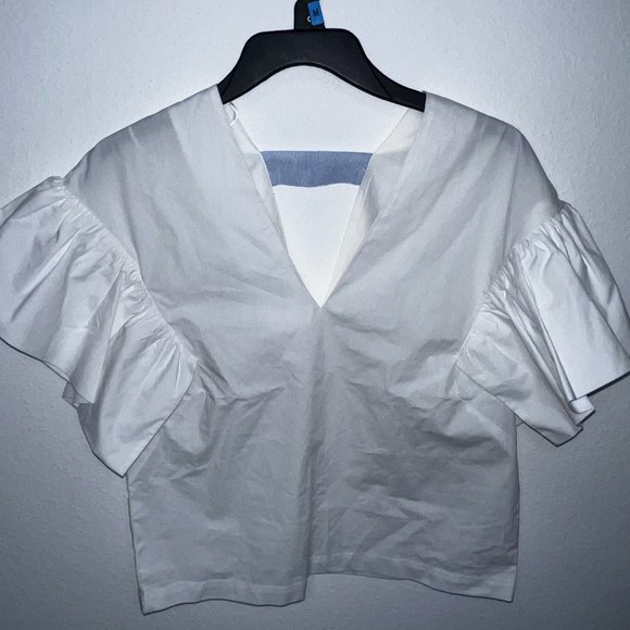 H&M Cotton blouse with a deep V-neck front and back light blue strap - Picture 2 of 5